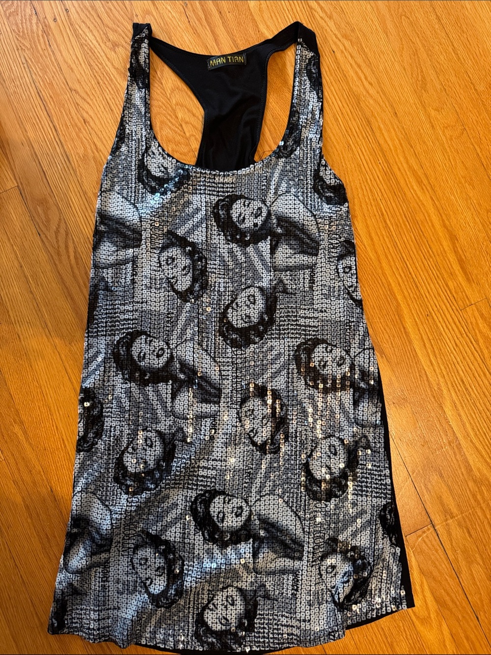 Sequin Graphic Marilyn Monroe Racerback Fun Tank Dress - Silver & Black